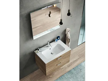 QUB03 - Single wooden vanity unit with integrated washbasin by Gruppo Geromin - view 2